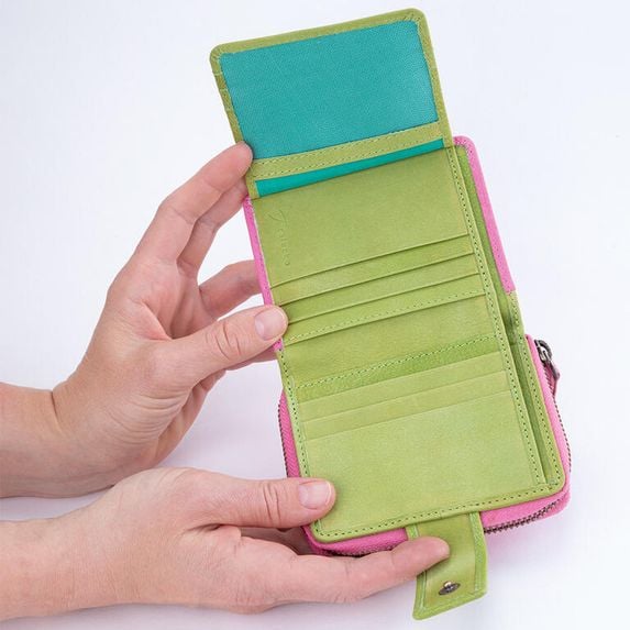 Dámská kožená peněženka malá růžovo zelená 4