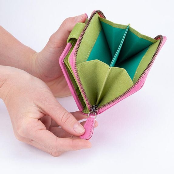 Dámská kožená peněženka malá růžovo zelená 2