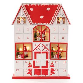 Dřevěný LED adventní kalendář s šuplíčky DOMEK červený 1