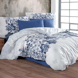 Bavlněné renforcé ložní povlečení ARMINA modrá, francouzská postel 1